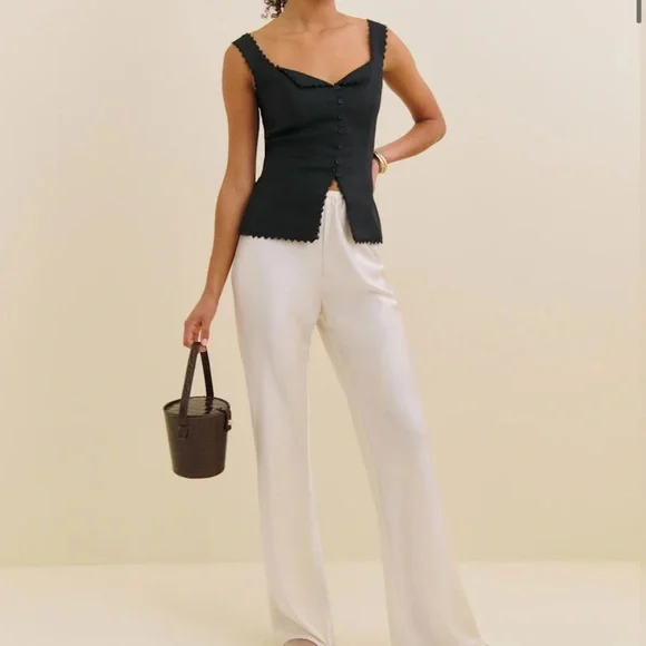 Reformation Viola Linen Top Black - Picture 3 of 7